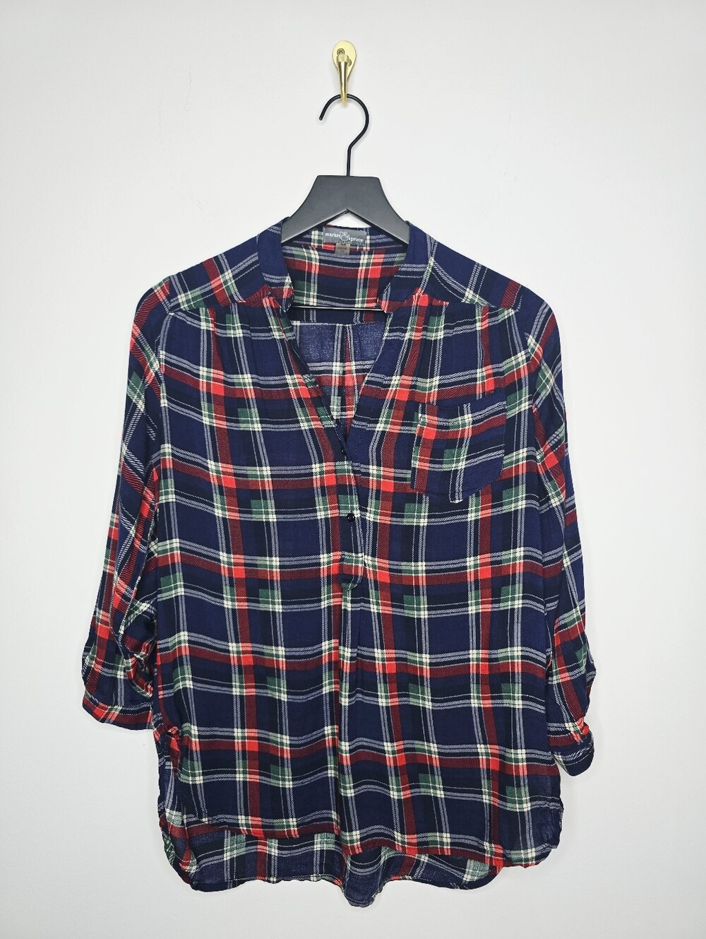 Market & Spruce Plaid Popover Tunic Top Size Medium